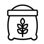 Schwarz-weiß Icon eines Mehlsacks mit Getreideähre – Symbolgrafik für Traubenkernmehl und Bio-Lebensmittel im dieNikolai Sortiment aus der Wachau