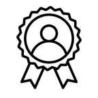 Schwarzes Icon mit Person und Auszeichnungs-Schleife – Qualitätsversprechen für dieNikolai Demeter Bio-Traubenkosmetik aus der Wachau