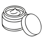 Schwarz-weiße Illustration eines geöffneten Cremetiegels mit Pflegecreme-Tupfer – Icon für die Gesichtspflege von dieNikolai Demeter Bio-Naturkosmetik