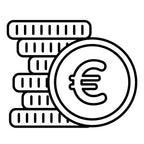 Schwarz-weiß Icon eines Münzstapels mit Euro-Symbol – Symbolgrafik für Preis und Wert im dieNikolai Onlineshop für Bio-Naturkosmetik