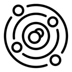 Schwarz-weißes Icon mit konzentrischen Kreisen und Punkten – grafisches Symbol für die ganzheitliche Wirkung der dieNikolai Bio-Traubenkosmetik