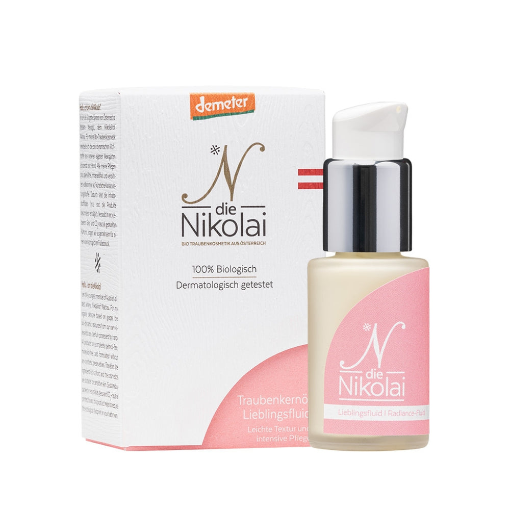 dieNikolai Traubenkernöl Lieblingsfluid Radiance-Fluid mit Faltschachtel und Demeter-Siegel – 100% biologische Gesichtspflege aus der Wachau