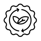 Schwarz-weißes Siegel-Icon mit Pflanzentrieb und Kreislaufpfeilen – Symbol für nachhaltige Kreislaufwirtschaft der Demeter Bio-Naturkosmetik von dieNikolai