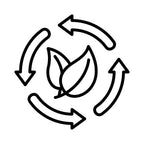 Schwarzes Icon mit Blättern im Kreislauf aus Pfeilen – Symbol für Nachhaltigkeit der dieNikolai Demeter Bio-Traubenkosmetik aus der Wachau in Österreich