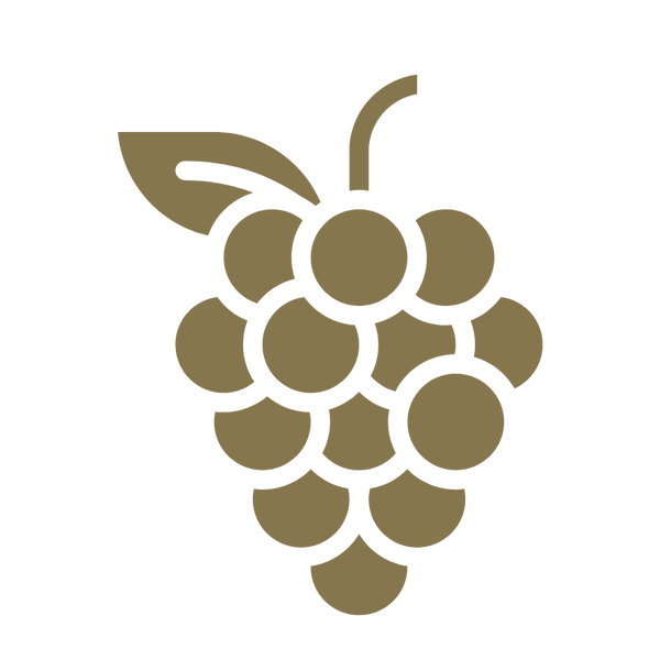 Goldenes Trauben-Icon mit Weinblatt – Symbol für die zentrale Rolle der Trauben in dieNikolai Demeter Bio-Traubenkosmetik aus der Wachau