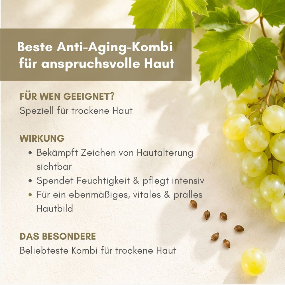 dieNikolai Traubenkernöl Pflege-Duo mit Intensiv-Serum und Lieblingspflege im Set – Anti-Aging Pflegeprogramm Demeter Bio-Traubenkosmetik für trockene Haut