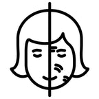 Schwarz-weißes Icon eines geteilten Frauengesichts mit gesunder und müder Seite – Vorher-Nachher-Symbol für die Hautpflege von dieNikolai Bio-Traubenkosmetik