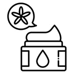 Schwarzes Icon eines geöffneten Cremetiegels mit Blütensymbol und Tropfen – Sinnbild für pflegende Cremes der dieNikolai Demeter Bio-Traubenkosmetik aus der Wachau