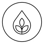 Schwarz-weißes Icon eines Tropfens mit Pflanzentrieb im Kreis – Symbol für natürlich-pflanzliche Wirkstoffe der dieNikolai Bio-Traubenkosmetik