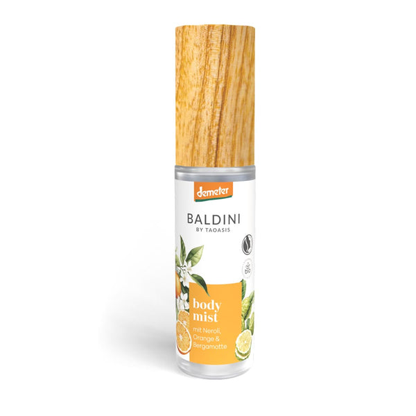 Baldini by Taoasis Body Mist Neroli mit Orange und Bergamotte in Glasflakon mit Holzdeckel und Demeter-Siegel – Bio-Körperspray im dieNikolai Sortiment