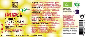 Etikett des NaturKraftWerke Bio Grapefruitextrakts aus Kernen und Schalen mit Bio-Siegel – Nahrungsergänzung im dieNikolai Sortiment aus der Wachau
