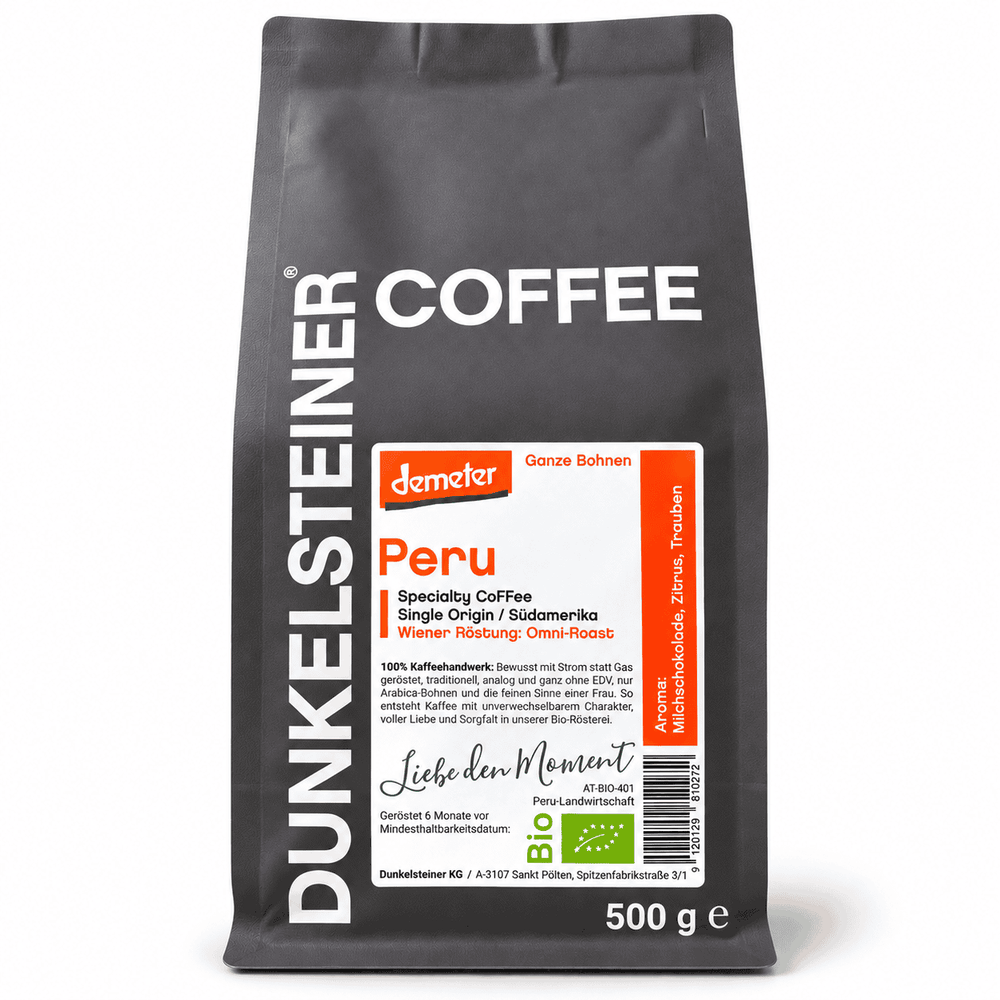 Demeter Bio-Kaffee aus Peru – 100 % Arabica, ganze Bohnen, 500 g, Dunkelsteiner Coffee
